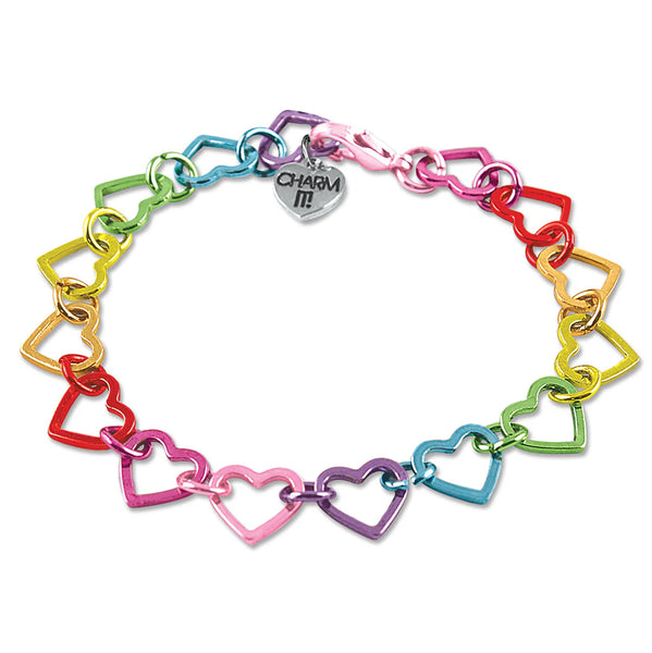 Charm It! - Rainbow Heart Link Bracelet