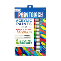 Ooly - Paintology Acrylic Paint Set of 12 and 2 Brushes - Classic Colors