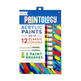 Ooly - Paintology Acrylic Paint Set of 12 and 2 Brushes - Classic Colors